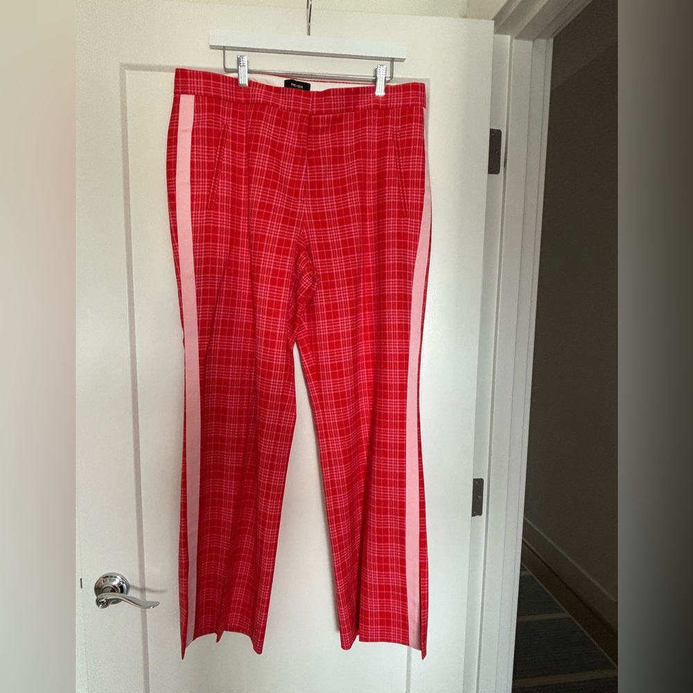 ME&EM Red Plaid Pants with Pink Ribbon Stripe